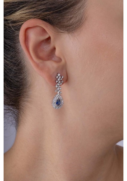 Hürrem Sultan Modeli Safir Taşllı Damla Motifli 925 Ayar Gümüş Küpe modelleri
