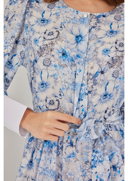 Kadın Bdart Viskon Karışımlı Düğmeli Desenli Maxi Elbise Maya Mavisi indirimleri