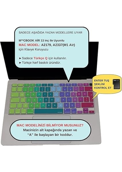 MacBook Air 13 Inç Klavye Koruyucu A2179 A2337 M1 Uyumlu Türkçe Q Silikon Ince Kaplama Dazzle Desen Toz Geçirmez Yıkanabilir Pembe Yeşil fiyatları
