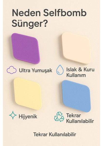 4’lü Makyaj Sünger Seti – Fondöten, Kapatıcı, Allık ve Kontür Uygulaması Için indirimleri