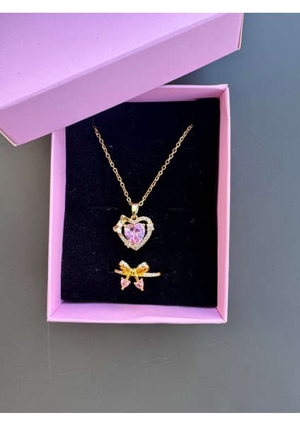 Pembe Fiyonk Kolye Yüzük Seti Çelik fiyatları