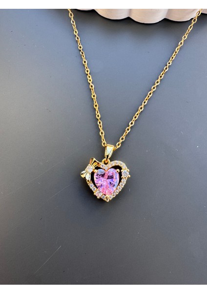 Pembe Fiyonk Kolye Yüzük Seti Çelik modelleri