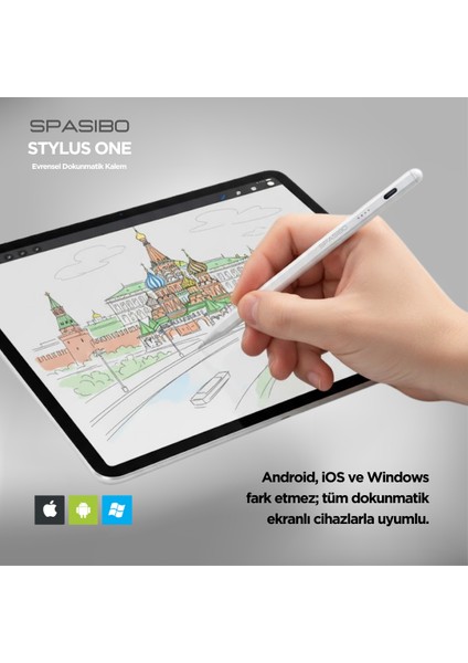 Stylus One Evrensel Dokunmatik Kalem | Ipad, Android ve Windows Uyumlu | Type-C Şarj, LED Göstergeli | Hediye Yedek Uç fiyatları