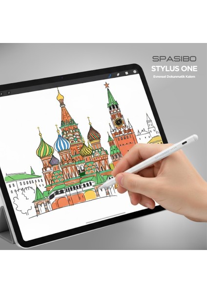 Stylus One Evrensel Dokunmatik Kalem | Ipad, Android ve Windows Uyumlu | Type-C Şarj, LED Göstergeli | Hediye Yedek Uç modelleri