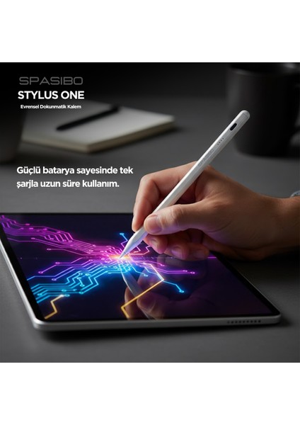 Stylus One Evrensel Dokunmatik Kalem | Ipad, Android ve Windows Uyumlu | Type-C Şarj, LED Göstergeli | Hediye Yedek Uç indirimleri