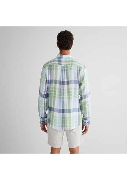 Erkek Yeşil Regular Fit Düğmeli Yaka Kareli Gömlek fiyatları