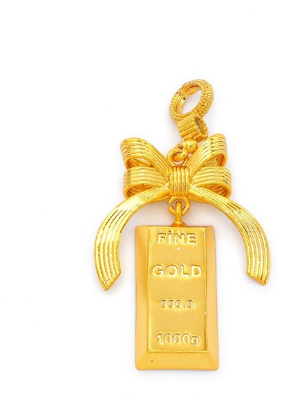 Altın Kaplama Kurdeleli Külçe Altın Kolye Ucu TGR-726