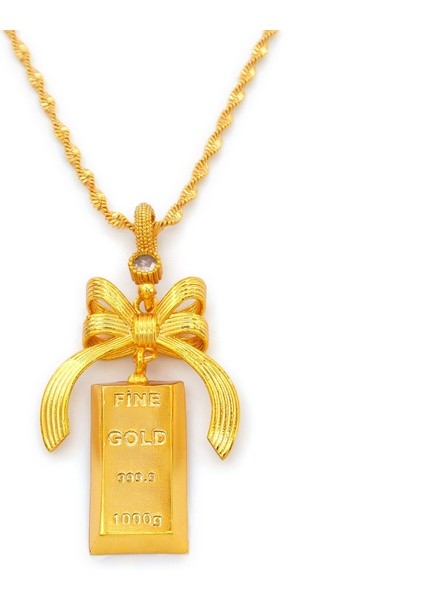 Altın Kaplama Kurdeleli Külçe Altın Kolye Ucu TGR-726 modelleri