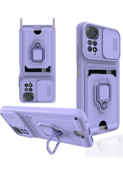 Xiaomi Redmi Note 11 Kılıf Zuma Kartvizitli Yüzüklü Silikon - Lila (K95)