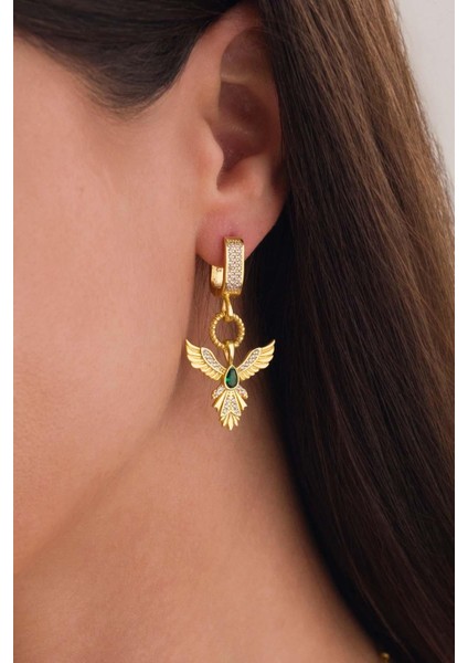 Zümrüt Taşlı Altın Kaplama Anka Kuşu 925 Ayar Gümüş Küpe fiyatları