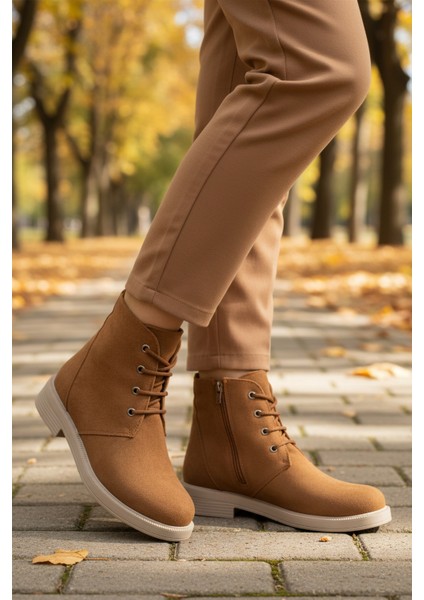 Taba Süet Bağcıklı Fermuarlı Kadın Topuklu Bot modelleri