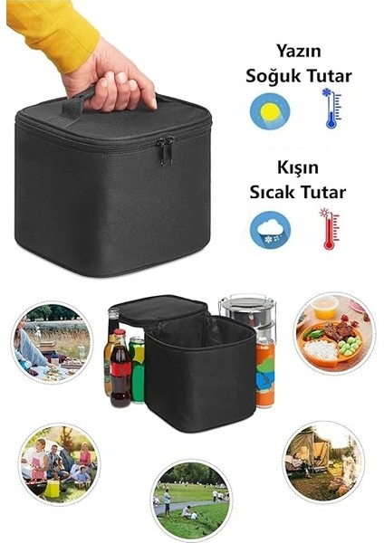 Termal Çanta Soğuk ve Sıcak Tutucu Termal Termos Kamp Çanta Soğuk Içecek Çantası Kamp Termos Çanta 8 Litre (Siyah) fırsatları