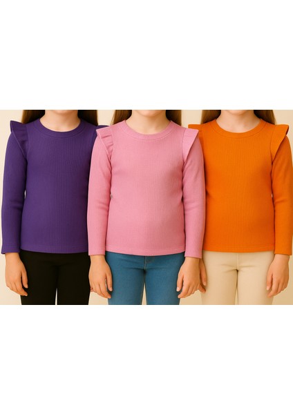 Kız Çocuk 3'lü Uzun Kollu Badi. 6 Ay 7 Yaş Arası 3 Lü Badi Seti Fırfır Detaylı %100 Pamuk Kız Bebek