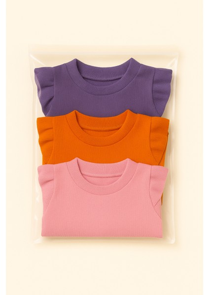 Kız Çocuk 3'lü Uzun Kollu Badi. 6 Ay 7 Yaş Arası 3 Lü Badi Seti Fırfır Detaylı %100 Pamuk Kız Bebek