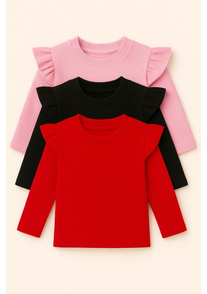 Kız Çocuk 3'lü Uzun Kollu Badi. 6 Ay 7 Yaş Arası 3 Lü Badi Seti Fırfır Detaylı %100 Pamuk Kız Bebek fiyatları