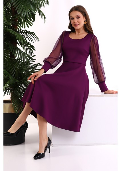Yuvarlak Yaka Kol Tül Elbise F117 fiyatları