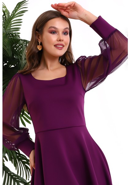 Yuvarlak Yaka Kol Tül Elbise F117 indirimleri