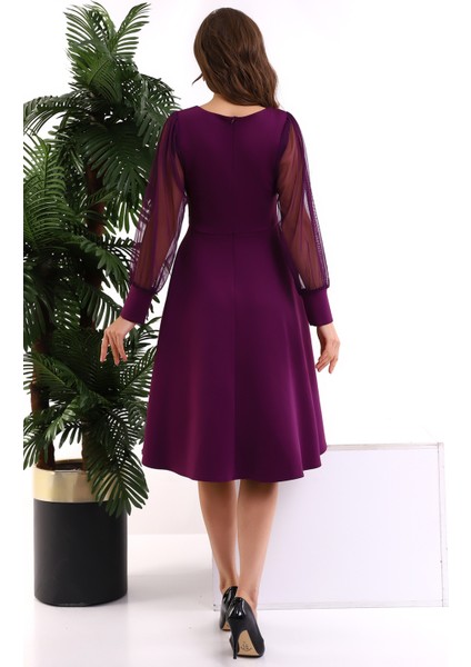 Yuvarlak Yaka Kol Tül Elbise F117