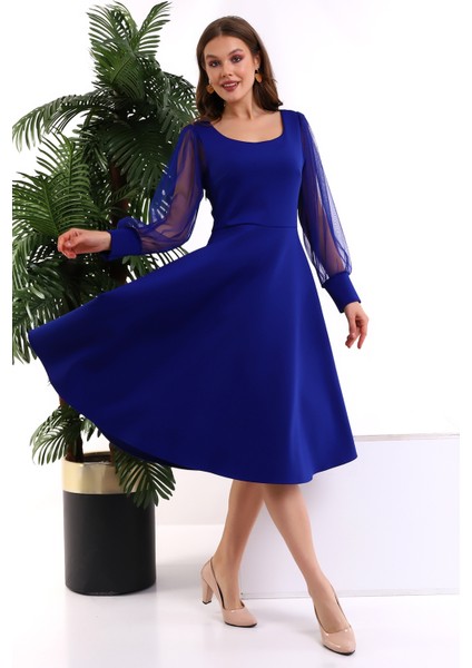 Yuvarlak Yaka Kol Tül Elbise F117