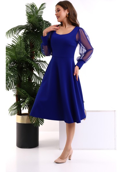 Yuvarlak Yaka Kol Tül Elbise F117 modelleri