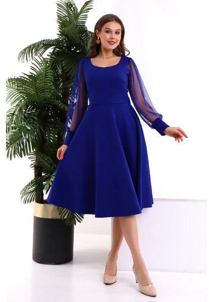 Yuvarlak Yaka Kol Tül Elbise F117 indirimleri