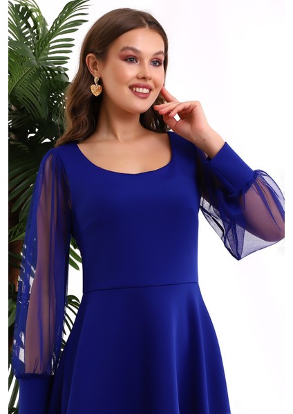 Yuvarlak Yaka Kol Tül Elbise F117