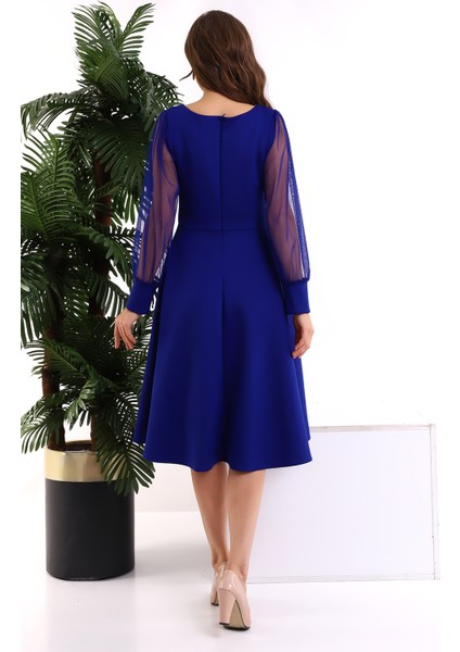 Yuvarlak Yaka Kol Tül Elbise F117