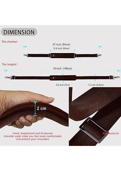 Askısı 78" Evrensel Omuz Askısı, Ultra-Kalın Sabit Yastık ve Çift Denge Tokaları & Metal Döner Kancalı, Evrak Çantası, Seyahat Çantası, Spor Çantaları, Laptop Çantası, Çapraz Çanta Vb -Kahverengi fiyatları