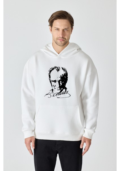 Unisex Oversize % 100 Pamuk Içi Polarlı Yumuşak Dokulu " Atatürk "baskılı Kapüşonlu Sweatshirt modelleri