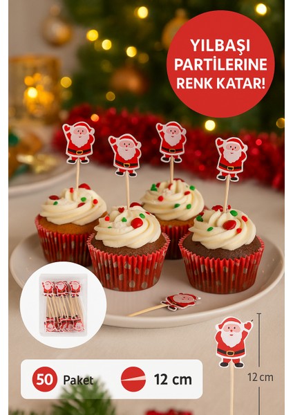 50’li Noel Baba Figürlü 12 cm Bambu Kürdan • Yılbaşı Sunum ve Parti Süsleme Seti fiyatları