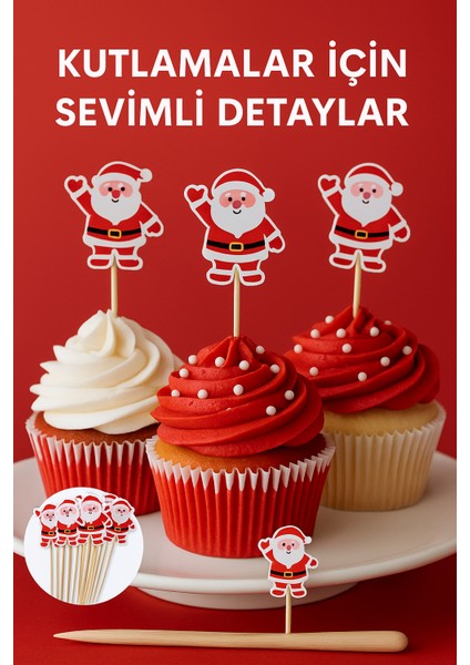 50’li Noel Baba Figürlü 12 cm Bambu Kürdan • Yılbaşı Sunum ve Parti Süsleme Seti fırsatları