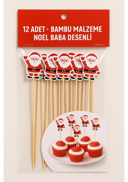 50’li Noel Baba Figürlü 12 cm Bambu Kürdan • Yılbaşı Sunum ve Parti Süsleme Seti indirimleri