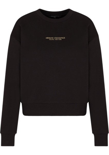 Kadın Regular Fit Gold Logolu Sweatshirt - Siyah