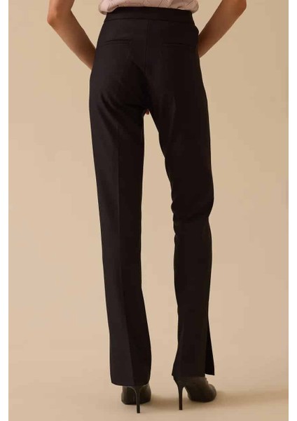 Kadın Yüksek Bel Paça Yırtmaçlı Tam Boy Pantolon - Siyah fırsatları