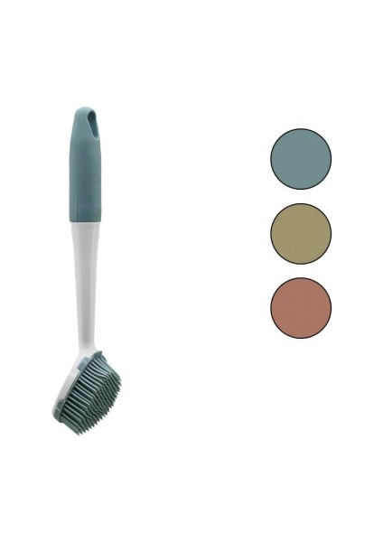 Renkli Silikon Çok Amaçlı Temizlik Fırçası Plastik Saplı=silikon Kılıflı 26.5cm (5324)
