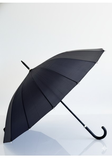 Siyah 1. Sınıf Kalite Baston Tip Rüzgar Korumalı Metal 16 Telli Siyah Gövdeli Şemsiye fiyatları