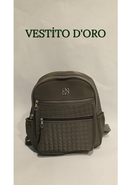 Çok Cepli Kapitoneli Kadın Sırt Çantası - Vestito D'oro