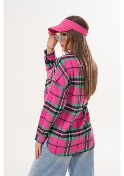 Kadın Desen Bloklu Oduncu Oversize Bol ve Geniş Kalıp Casual Cepli Yakalı Ceket Gömlek fiyatları