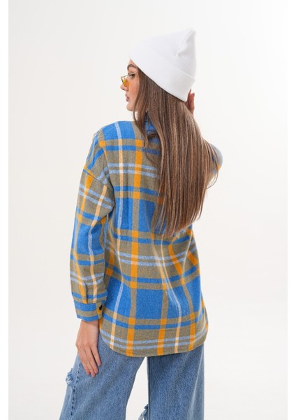 Kadın Desen Bloklu Oduncu Oversize Bol ve Geniş Kalıp Casual Cepli Yakalı Ceket Gömlek modelleri