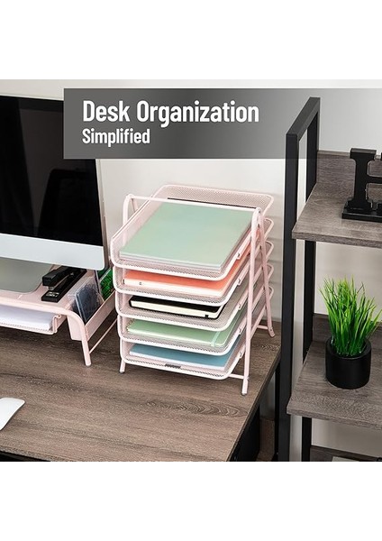 Reader Ağ Koleksiyonu Kağıt Rafı, 5 Katlı, Dosya Saklama, Çalışma Masası Düzenleyici, Metal Örgü, Metal, Pembe, 5 Katlı fiyatları