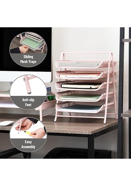 Reader Ağ Koleksiyonu Kağıt Rafı, 5 Katlı, Dosya Saklama, Çalışma Masası Düzenleyici, Metal Örgü, Metal, Pembe, 5 Katlı fırsatları
