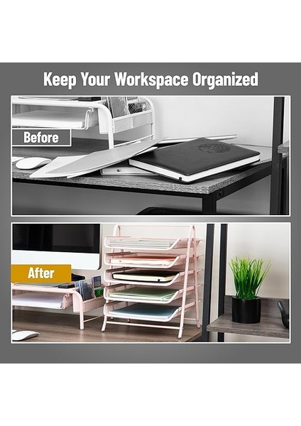 Reader Ağ Koleksiyonu Kağıt Rafı, 5 Katlı, Dosya Saklama, Çalışma Masası Düzenleyici, Metal Örgü, Metal, Pembe, 5 Katlı indirimleri