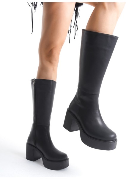 Kalın Taban Topuklu Fermuarlı Diz Altı Sade Klasik Kadın Çizme 914303-Z modelleri