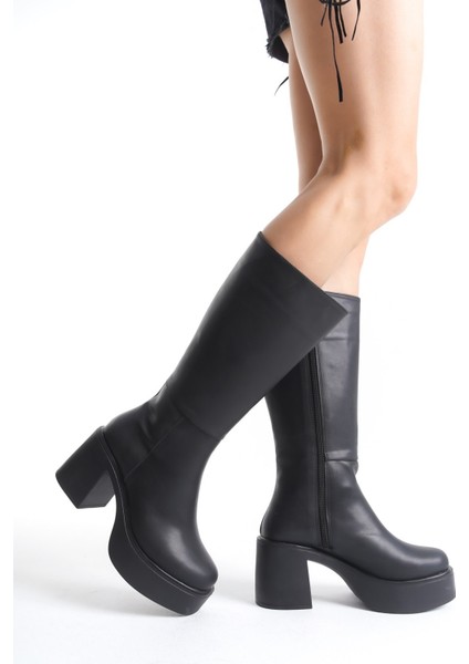Kalın Taban Topuklu Fermuarlı Diz Altı Sade Klasik Kadın Çizme 914303-Z fırsatları