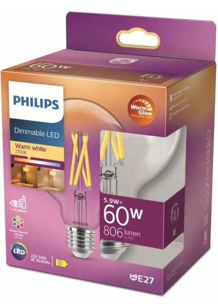 LED Classic 60W G93 E27 Kısılabilir Filament Glob WGD90