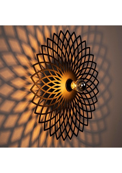 Papatya Motifli Dekoratif Metal Aplik Pütürlü Siyah, Modern Ambiyans Duvar Lambası PAPATYA-MR-987 modelleri