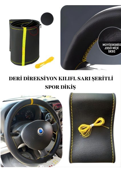 Seat Leon Deri Direksiyon Kılıfı Prime Kalite, Sarı Yüzüklü Spor Dikiş