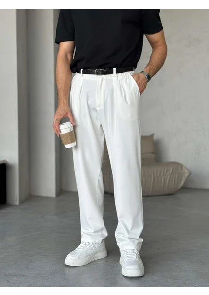 Beyaz Pileli Baggy Kumaş Pantolon fırsatları