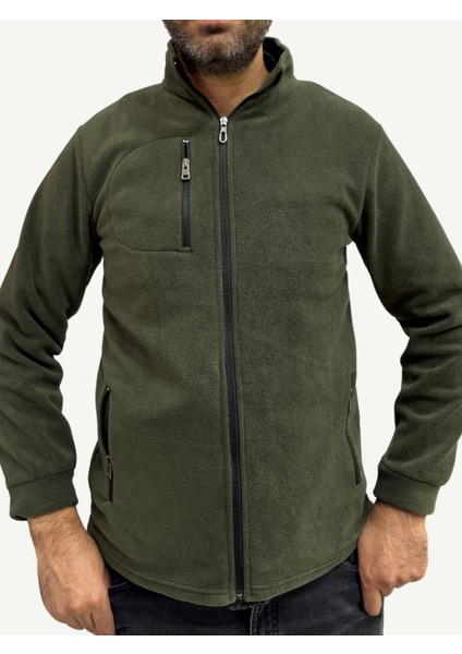 Unisex Anti-Pilling Tüylenme Yapmayan Polar Hırka, Fermuarlı 3 Cepli Dik Yaka Soğuk Geçirmez Polar