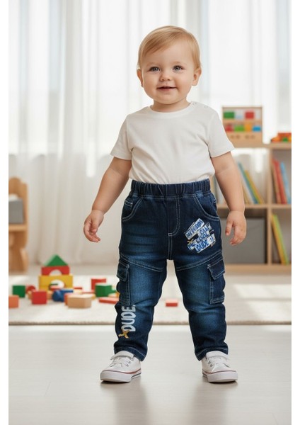 Çocuk Pantolon Erkek Çocuk Yan Cepli Denim Mavi